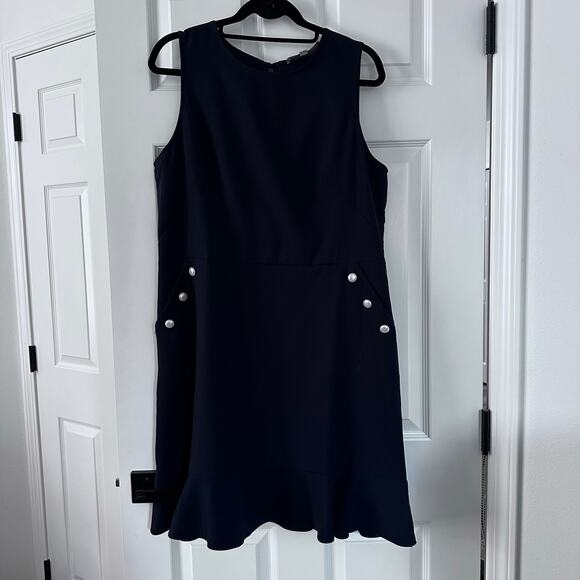 Ann Taylor LOFT Navy Flounce Hem Dress - Pearl Pockets - Picture 2 of 10